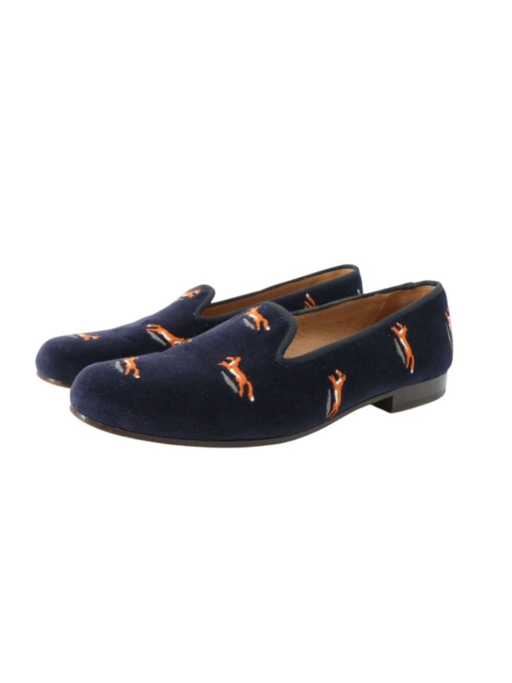 Stubbs & Wootton J. Crew Velvet Fox Navy Loafers Slippers Shoes 9